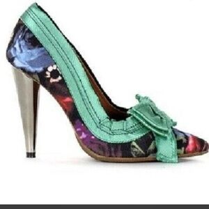 LANVIN X H&M Green Floral Bow Mirrored High Heel Pumps, Size 8
